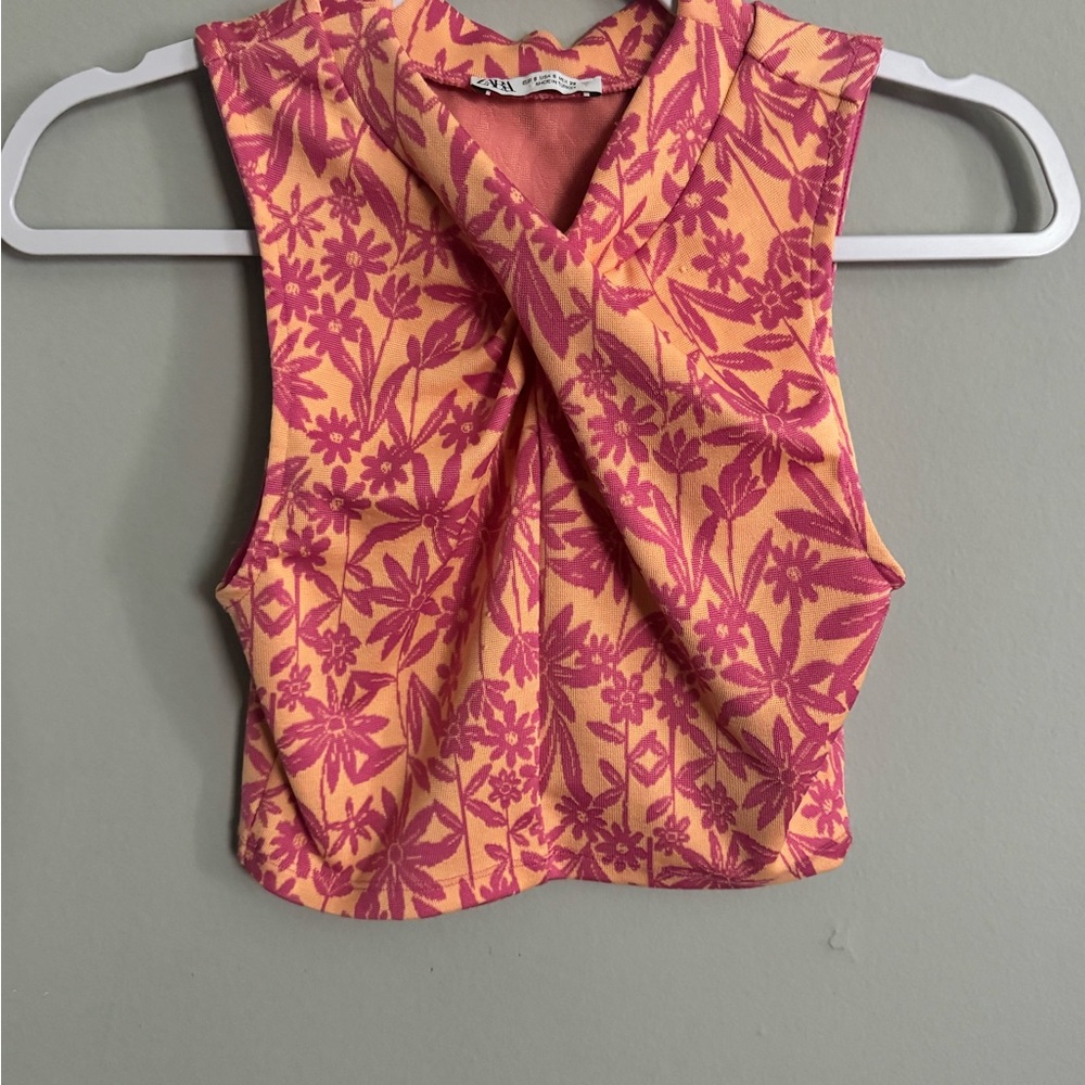 Zara Pink and Yellow Floral Tank Top size S
